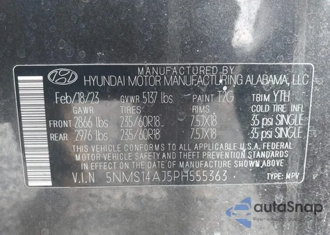 2023 Hyundai Santa Fe Se z USA, uszkodzony, nr VIN 5NMS14AJ5PH555363